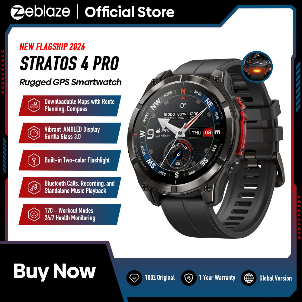 Hybrid Smartwatch - 新しいZeblaze Stratos 4 PRO AMOLEDスクリーンGPSスマートウォッチ、2色フラッシュライト、無料ダウンロードマップ、音楽ストレージ、スポーツスマートウォッチ