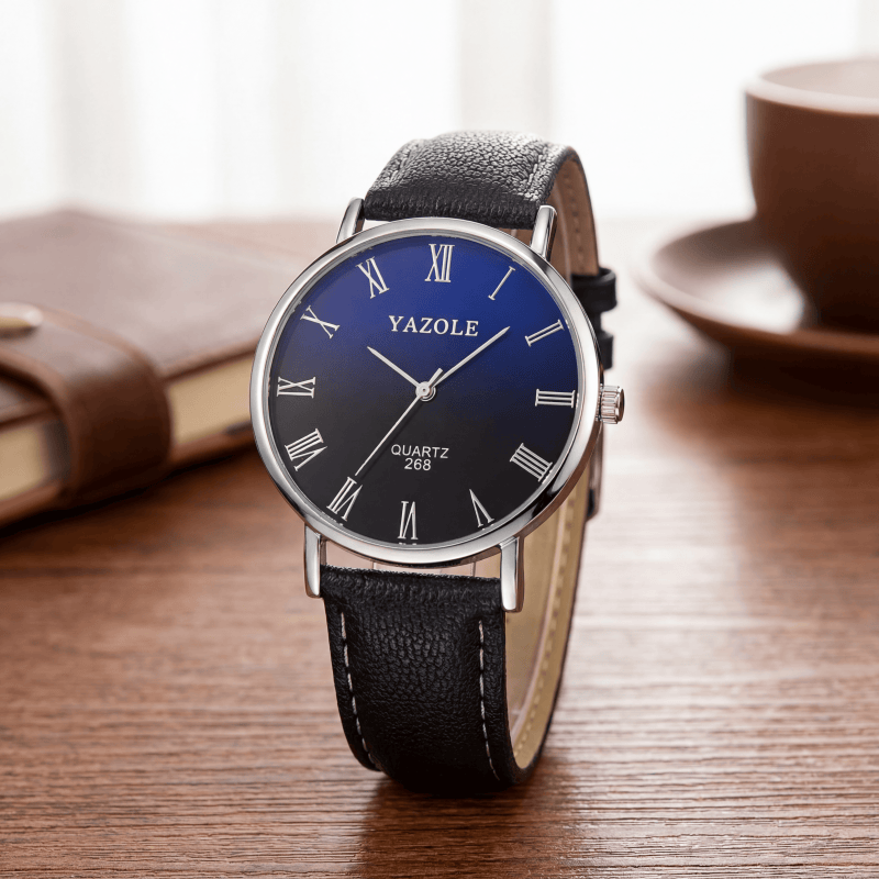 Smartwatch Watches For Men Brands - YAZOLE ミニマリストクォーツ時計男性用超薄型ローマ数字ダイヤルレザーストラップカジュアルビジネスマン腕時計ギフト時計