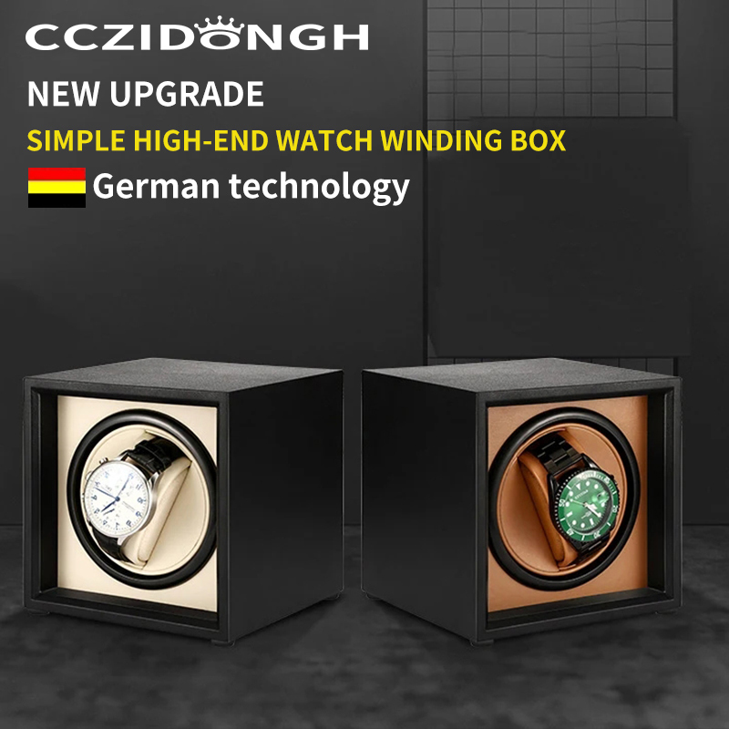 Watch Winder Single - ドイツ製、自動巻き時計ワインダーと回転式時計ボックス、カードスロット1つ付き時計収納ボックス、機械式時計ボックス、USBケーブル付き
