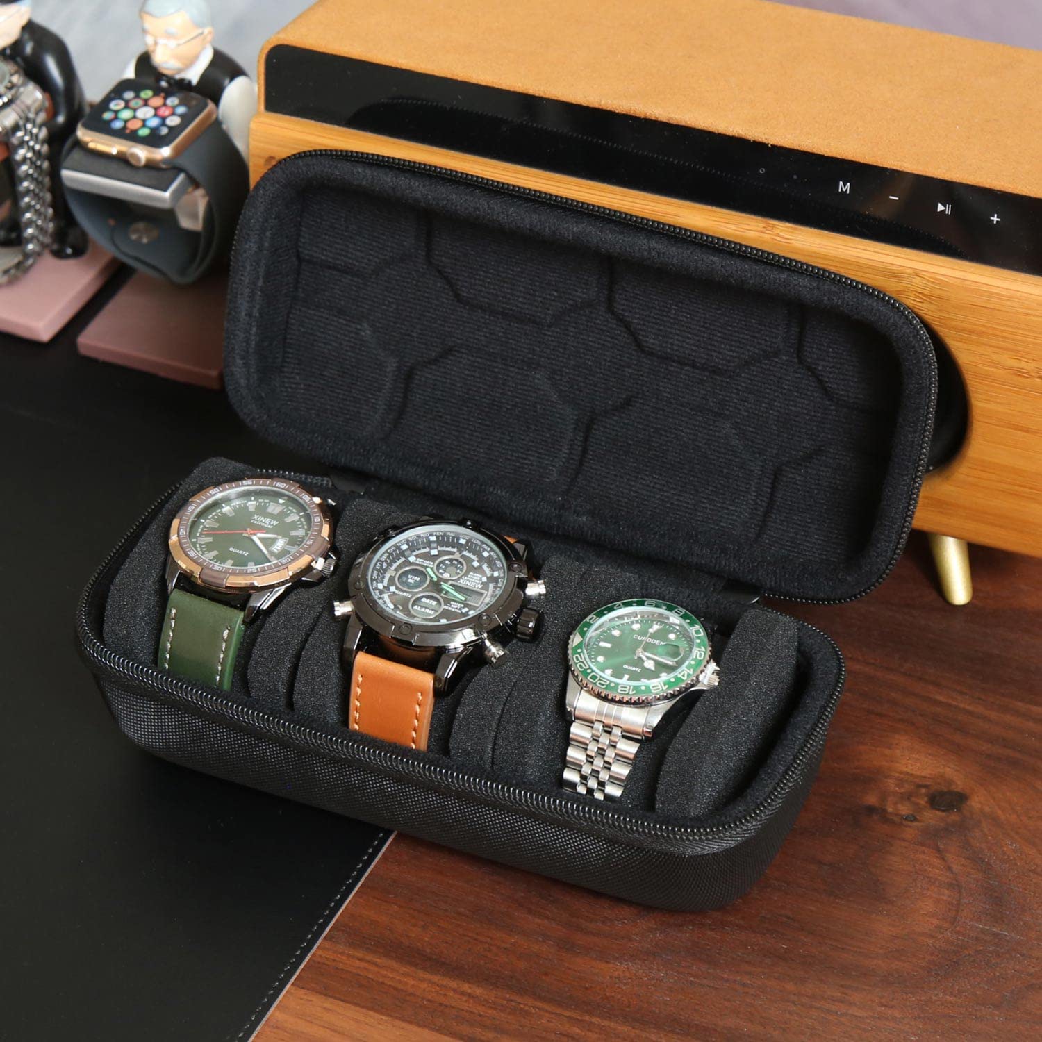 Watch Smartwatch - 男性または女性用の時計ボックスオーガナイザー、時計トラベルケース、腕時計やスマートウォッチ用のポータブルストレージ時計ディスプレイホルダー