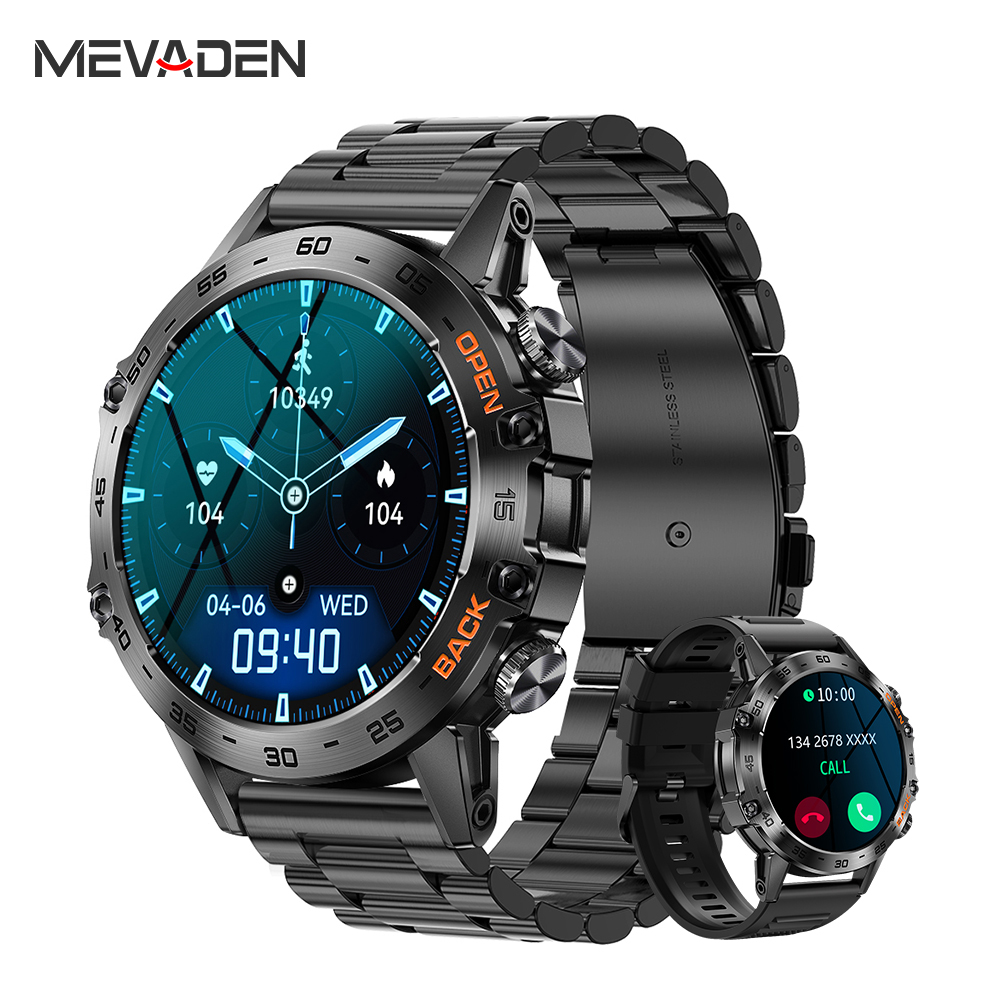 Hybrid Smartwatch - MEVADEN スチール製1.39インチメンズ高級スマートウォッチ Bluetooth通話対応 スポーツフィットネストラッカー 健康管理スマートウォッチ 男性用
