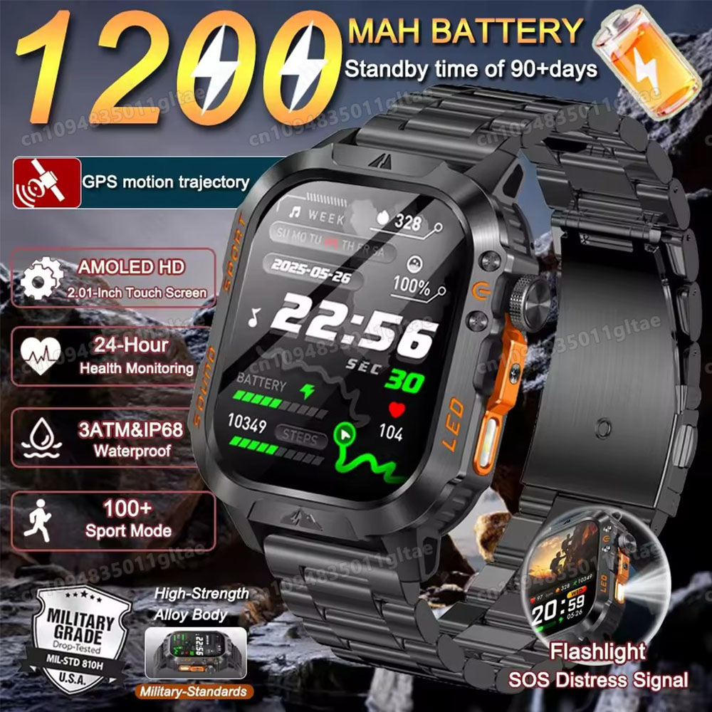 Smartwatch Military Watches For Men - 2026 新しい軍事スマートウォッチ男性 IP67 3ATM アウトドアスポーツフィットネストラッカー血圧健康モニター BT