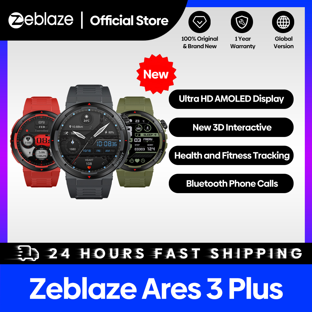 Hybrid Smartwatch - Zeblaze-Amoled Display Smartwatch,男性用,音声通話,インタラクティブ,100のスポーツモード,ares 3 plus,1.43インチhd,3d,新品