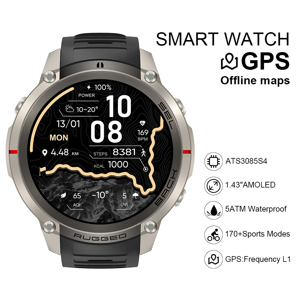 Watch Smartwatch - 2026 DM59 スマートウォッチ オフラインマップ内蔵 GPS 1.43インチ