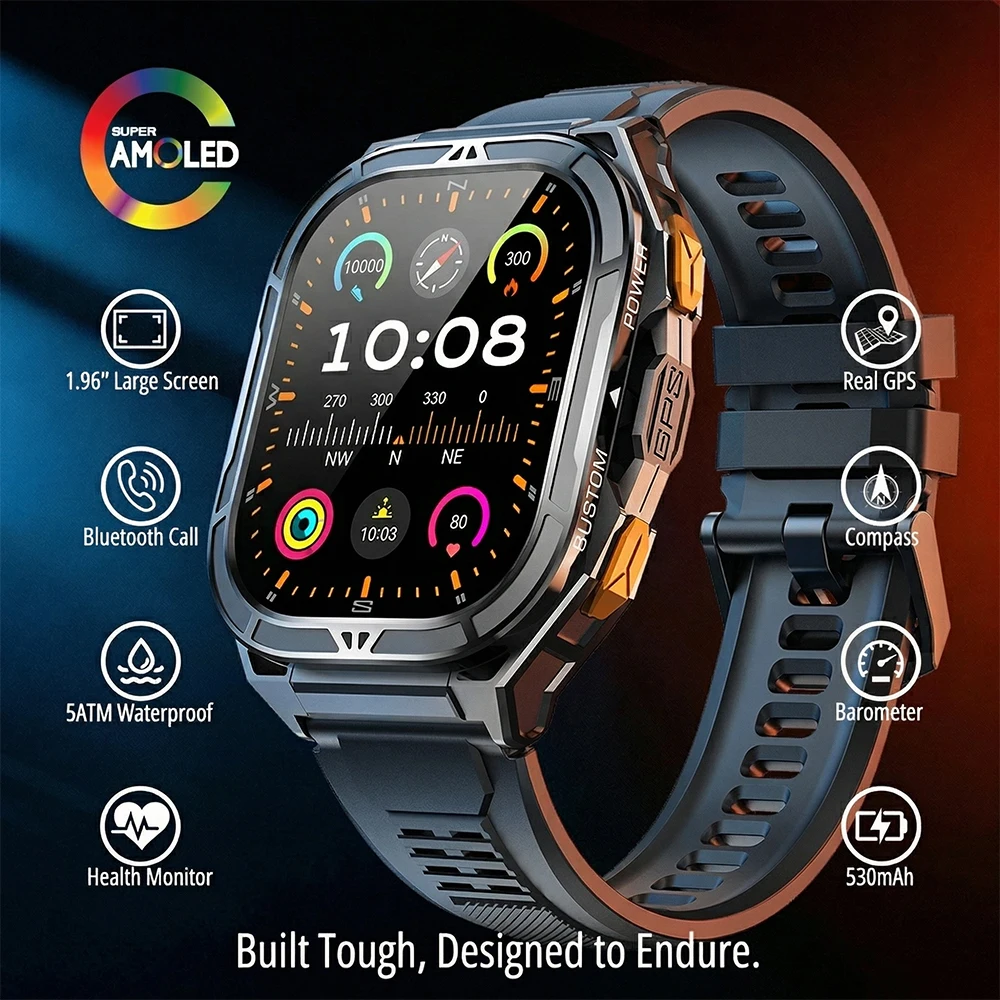 Smartwatch Military Watches For Men - 高級 AMOLED スマートウォッチ リアル GPS 5ATM