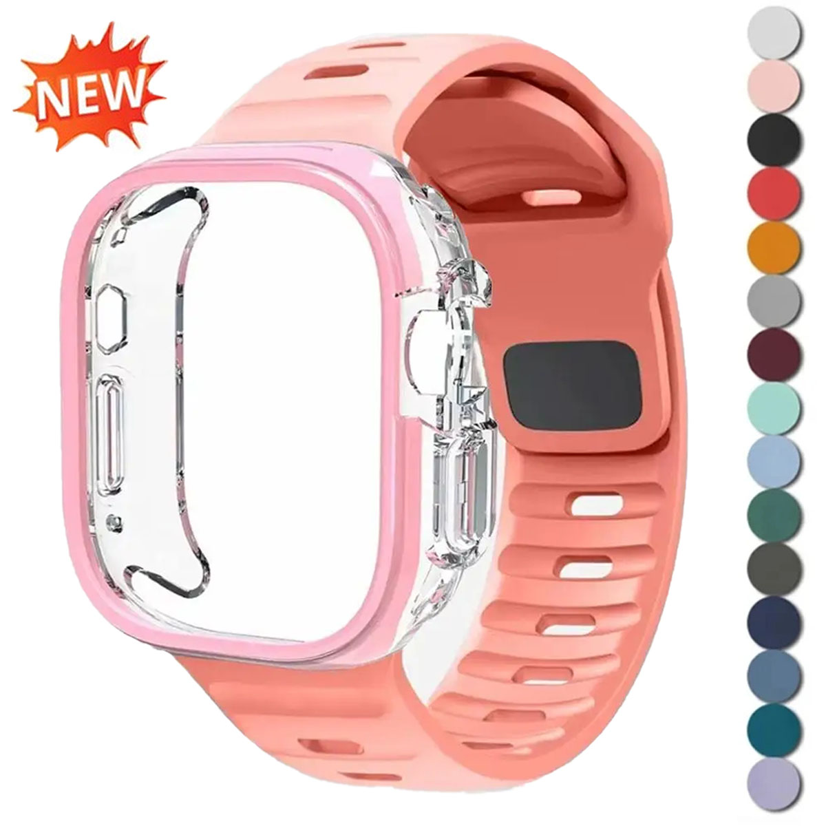 Silicone Sport Band - Apple Watch Ultra3 49mm、シリーズ11、10、42mm、46mm対応 ケース+スポーツシリコンバンド、IWatch 9、8、7、6、SE3、5、4、45mm、44、41mm対応