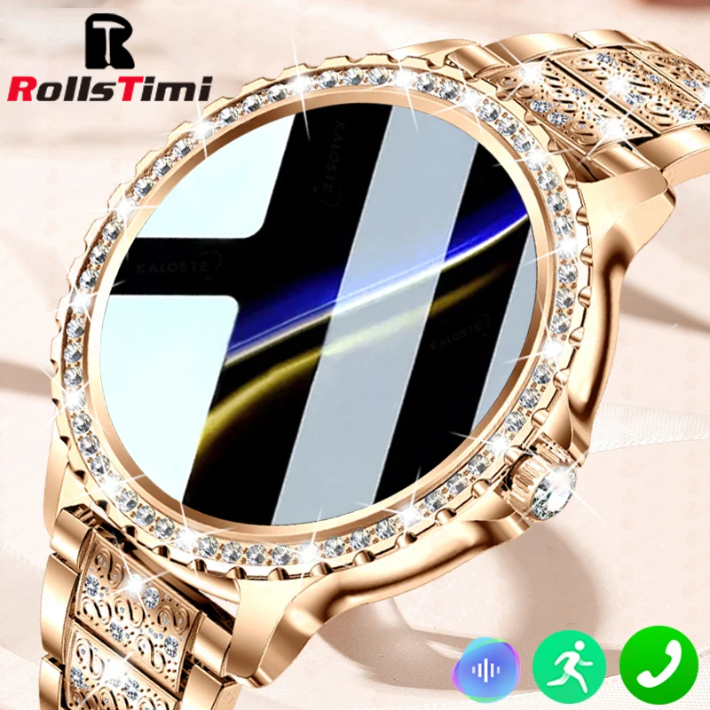 Smartwatch Ladies Watches For Women - ファッション高級ゴールド女性スマートウォッチ心拍数血中酸素睡眠モニタリングダイヤモンドブレスレット Bluetooth 通話スマートウォッチレディース
