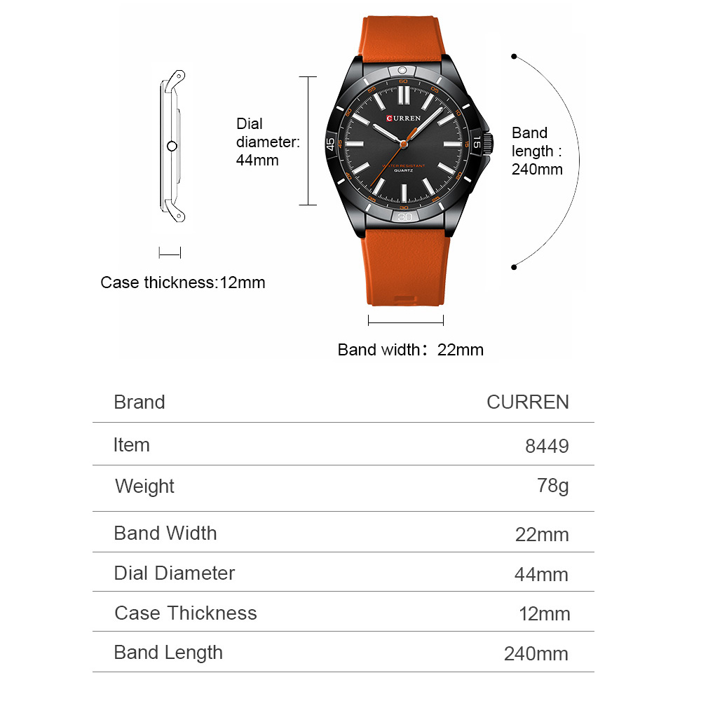 CURREN メンズ ミニマリスト スポーツ クォーツ時計  - Silicone Sport Band のレビューと価格