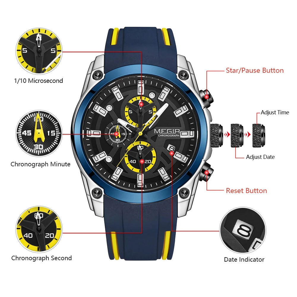MEGIR メンズクォーツ時計トップブランドの高級ラバーバン - Silicone Sport Band のレビューと価格