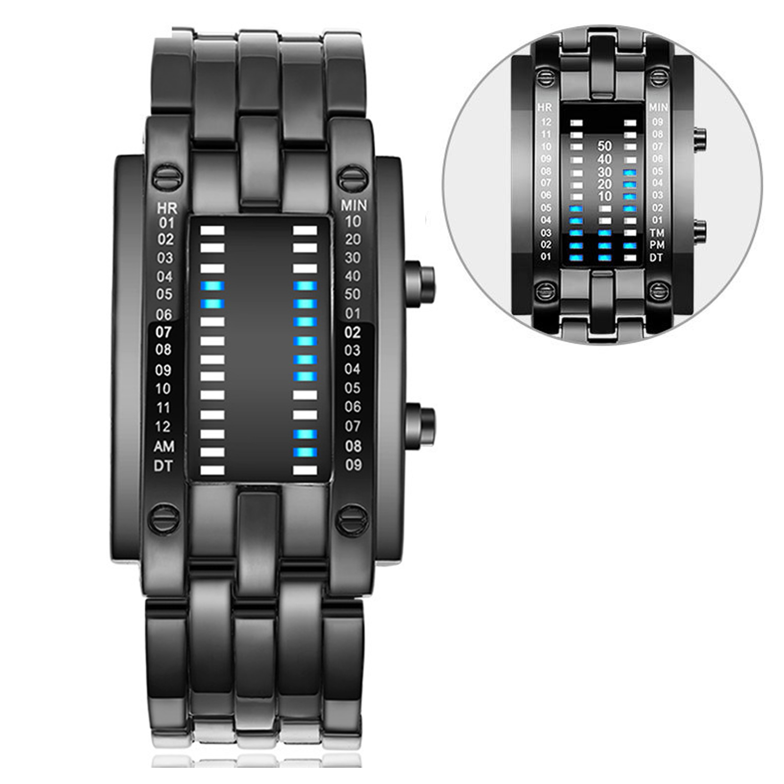 プレミアムバイナリマトリックスブルー LED デジタル電子時 - Smartwatch Premium Watches For Men のレビューと価格