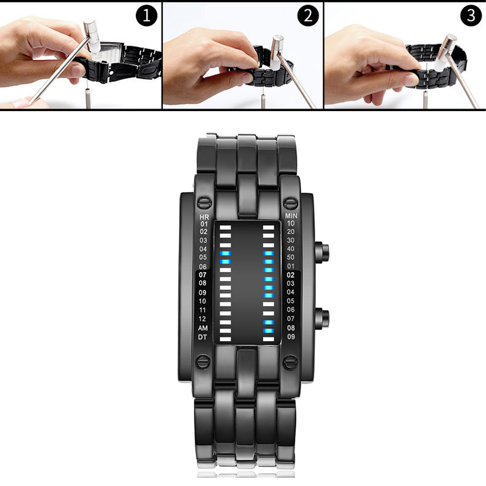 プレミアムバイナリマトリックスブルー LED デジタル電子時 - Smartwatch Premium Watches For Men のレビューと価格