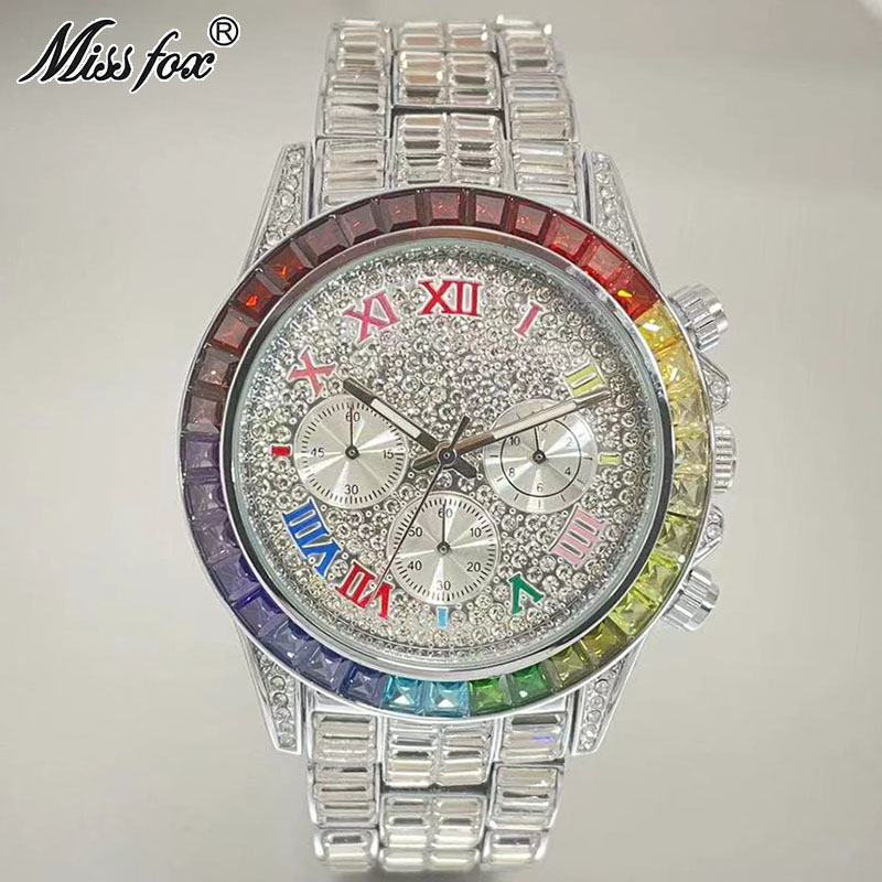 Missfox-男性用の高級クォーツ時計,長方形のレインボー - Smartwatch Watches For Men Brands のレビューと価格