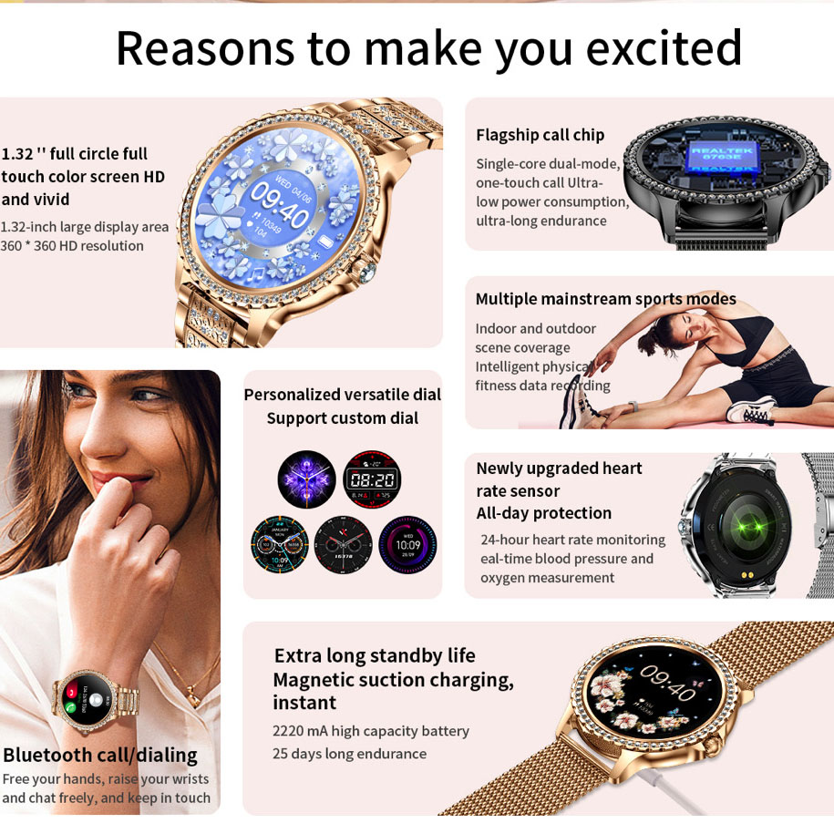 696 新しいブルートゥース通話女性スマートウォッチスポーツ - Smartwatch Ladies Watches For Women のレビューと価格