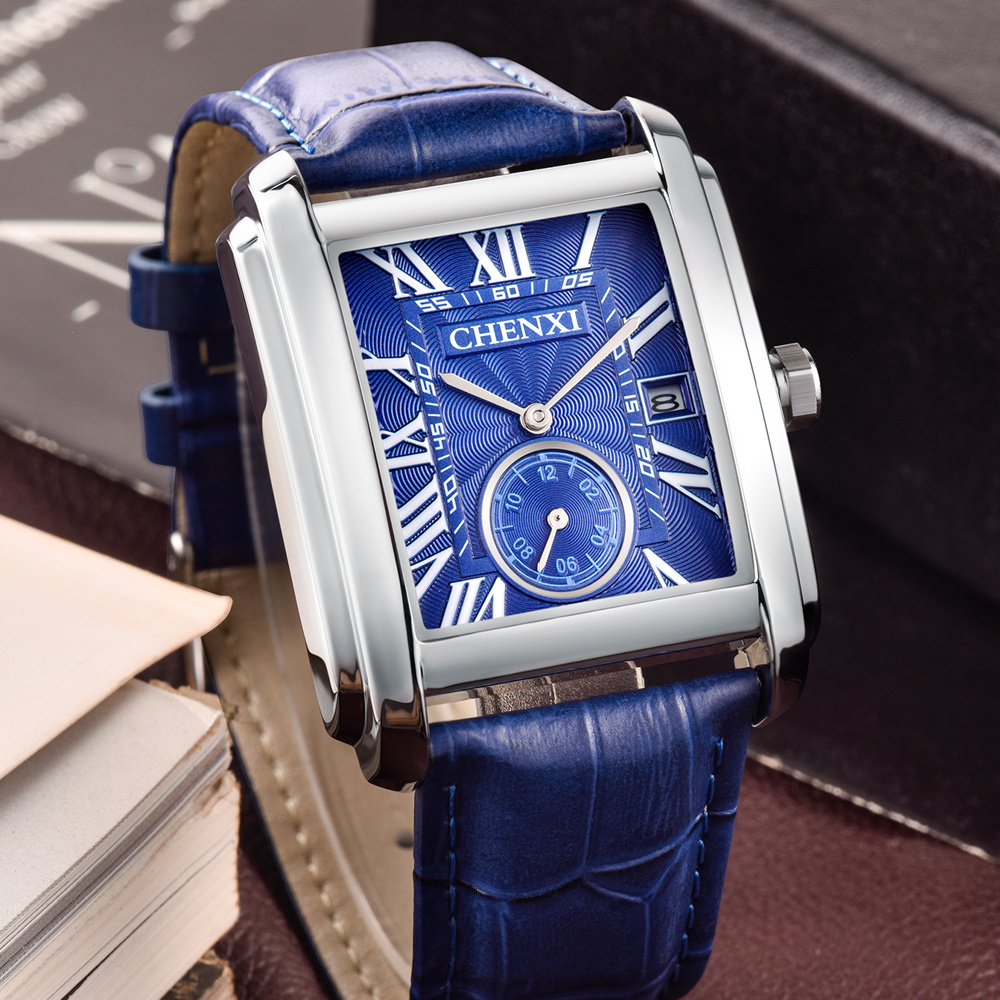 Chenxi-男性用のクラシックなスクエアブラウンレザーウォ - Smartwatch Watches For Men Brands のレビューと価格