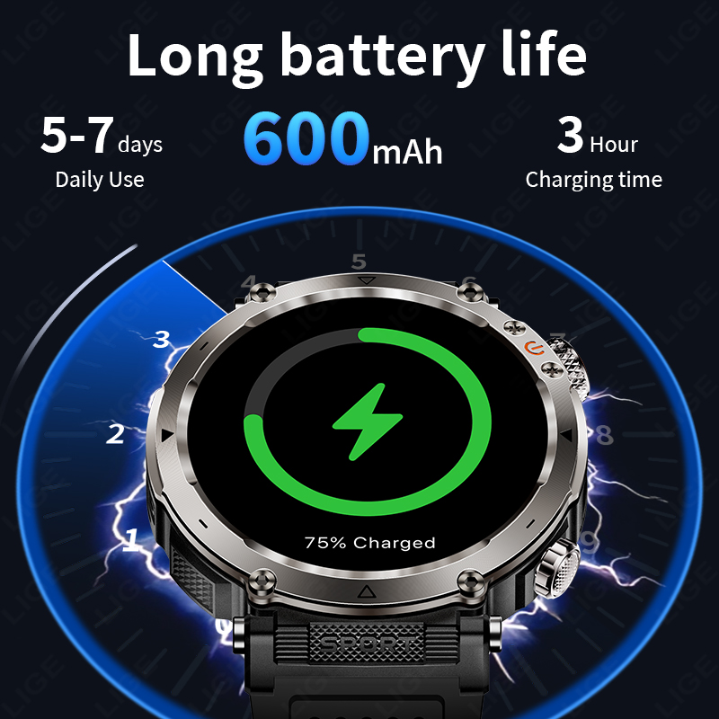 新しい軍事屋外スマートウォッチ男性心拍数モニター時計 LED - Watch Smartwatch のレビューと価格