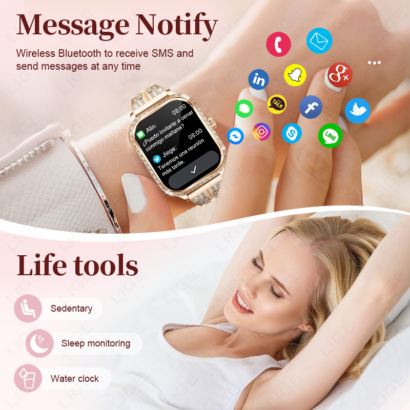 LIGE スマートウォッチ女性防水 Bluetooth 通話 - Smartwatch Ladies Watches For Women のレビューと価格