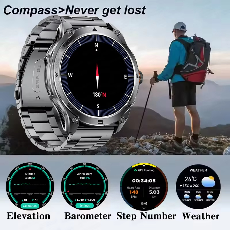 GPS スマートウォッチ IP69 防水コンパス軍事スマート - Smartwatch Premium Watches For Men のレビューと価格
