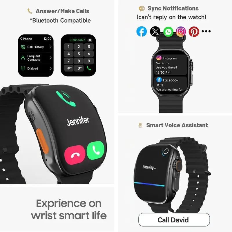 女性男性向けスマートウォッチ、1.83インチHDフルタッチス - Smartwatch Watches Birthday Gift For Men のレビューと価格